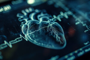 3D animated heart coming off of medical screen.